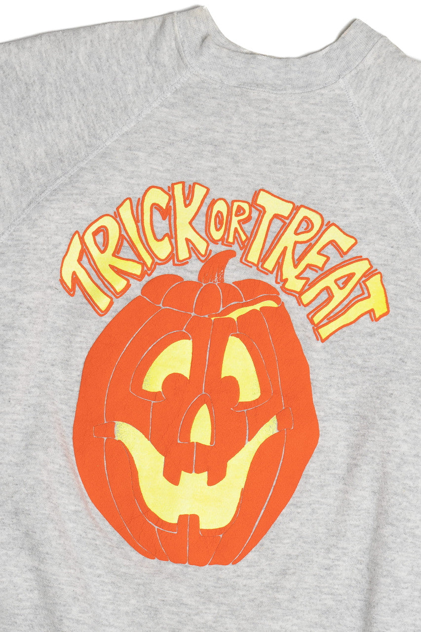 Vintage "Trick Or Treat" Neon Embossed Pumpkin Halloween Sweater