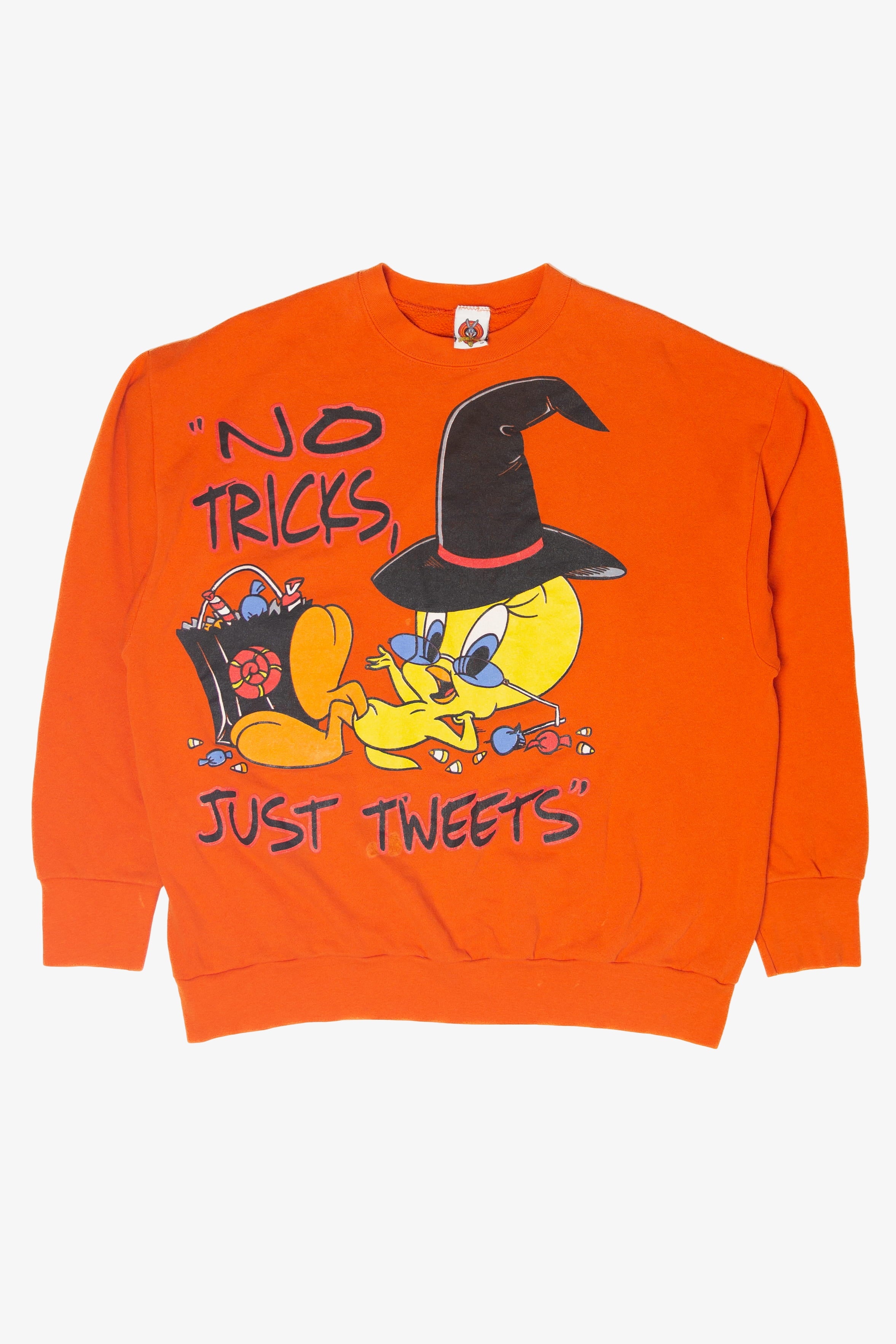 Vintage "No Tricks, Just Tweets" Tweety Bird Looney Tunes Halloween Sweater (1990s)