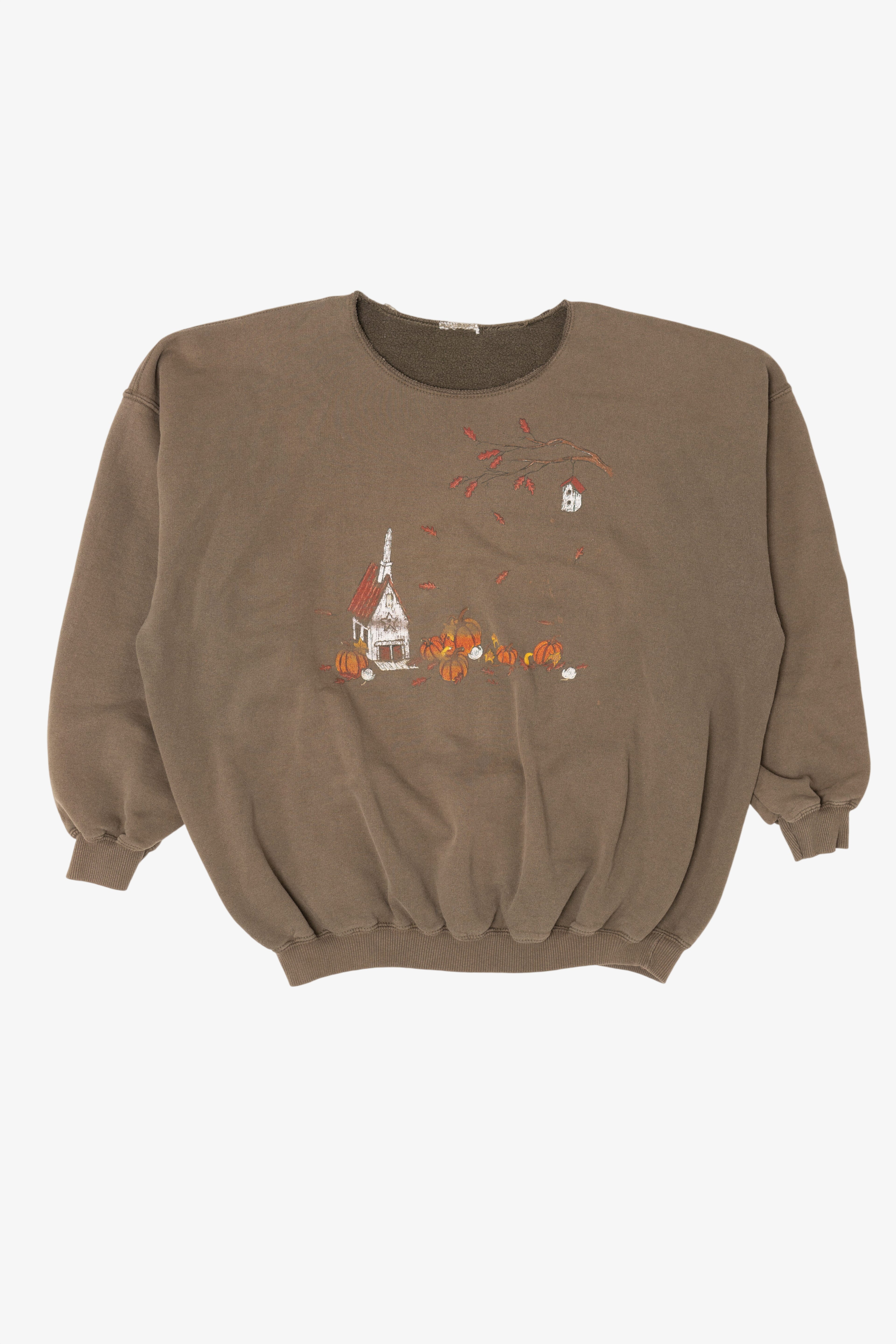 Vintage Chapel In Pumpkin Field Halloween Sweatshirt (1990s)