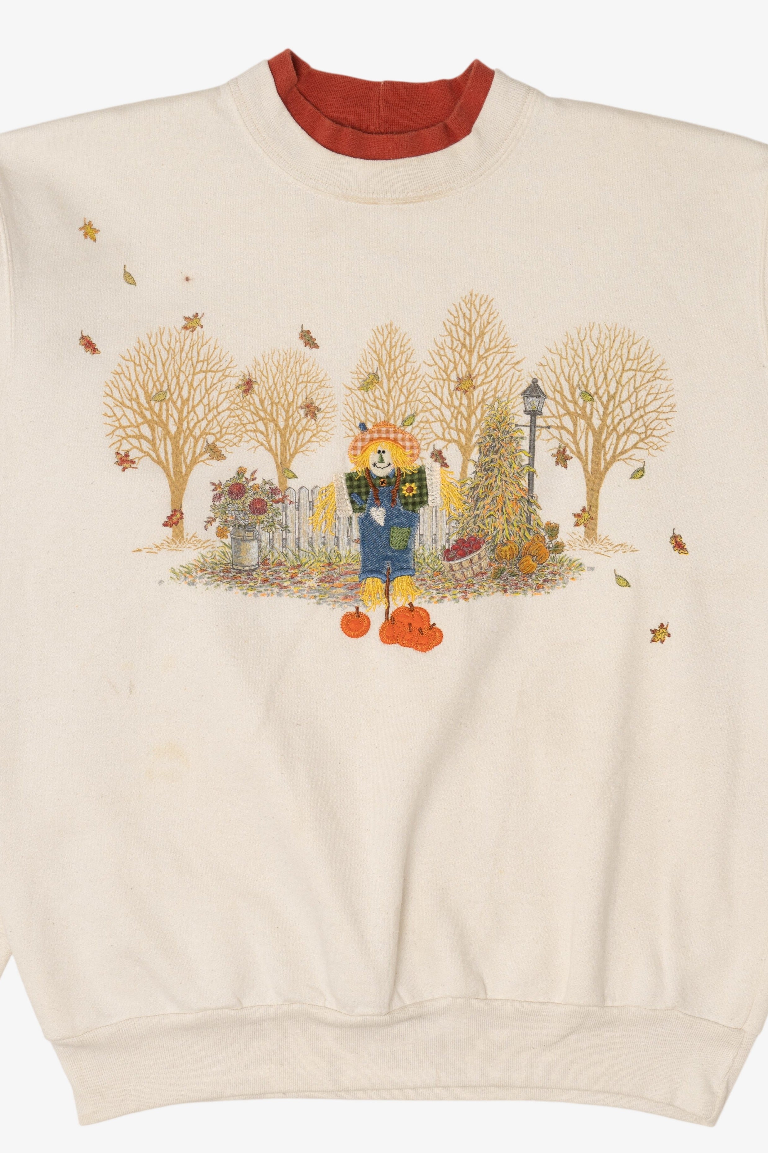 Vintage Embroidered Scarecrow Autumn Harvest Sweatshirt (1990s)