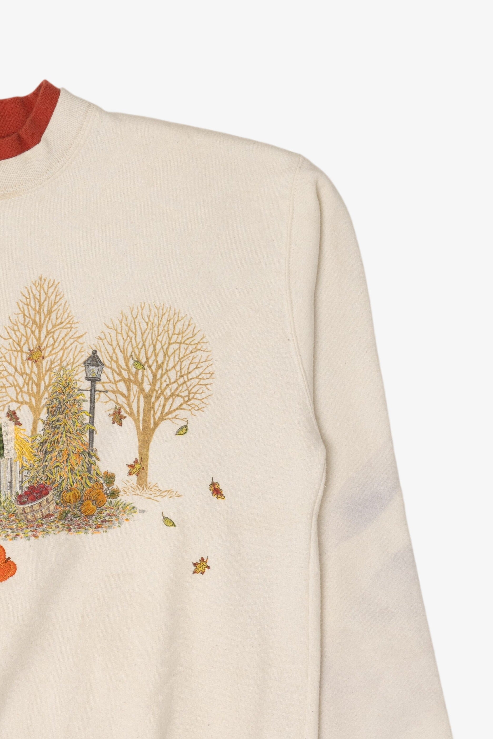 Vintage Embroidered Scarecrow Autumn Harvest Sweatshirt (1990s)
