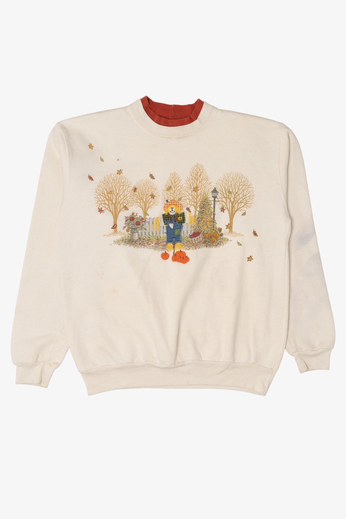 Vintage Embroidered Scarecrow Autumn Harvest Sweatshirt (1990s)