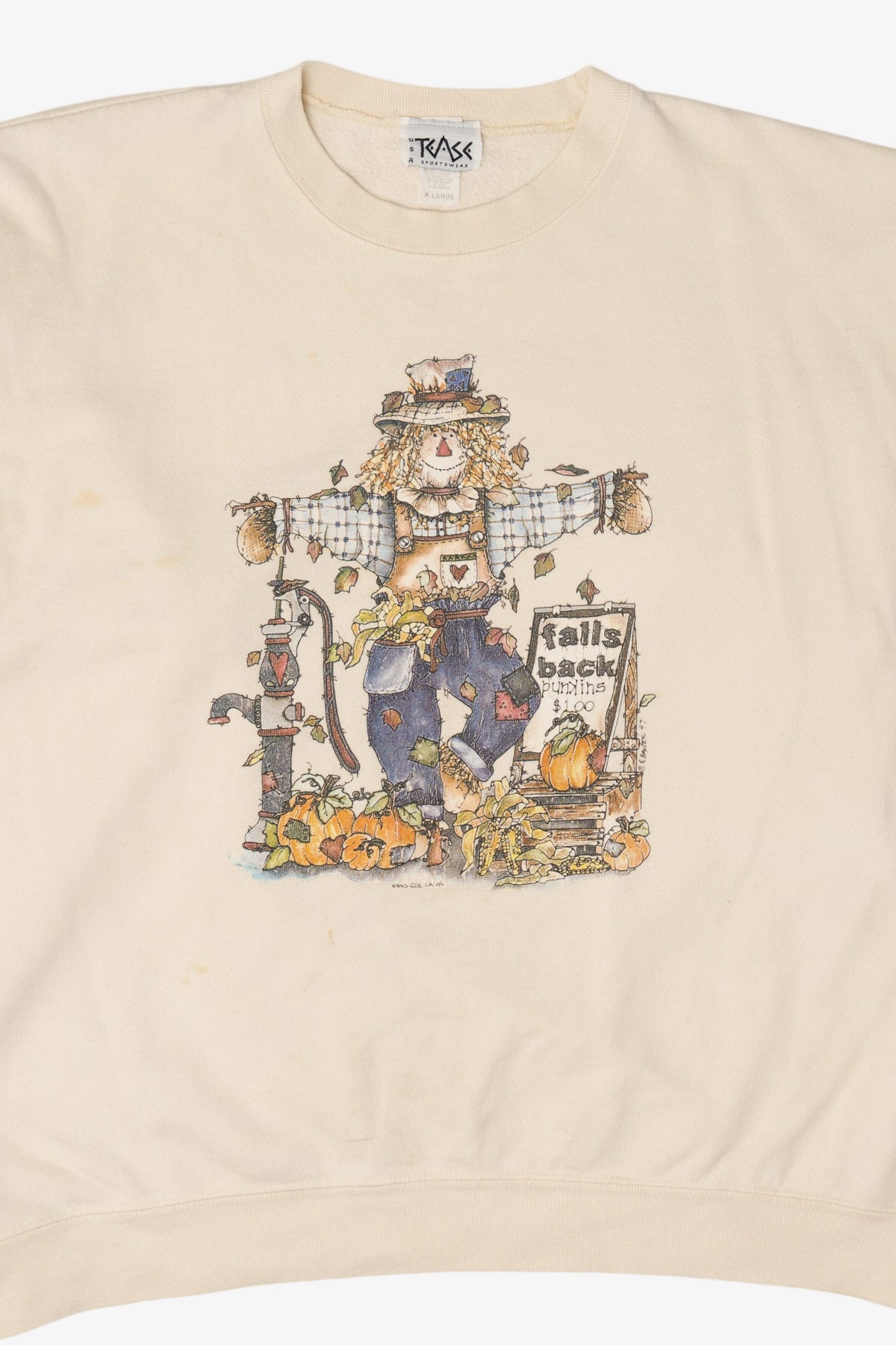 Vintage Scarecrow Pumpkins For Sale Autumn Harvest Sweatshirt (1990s)