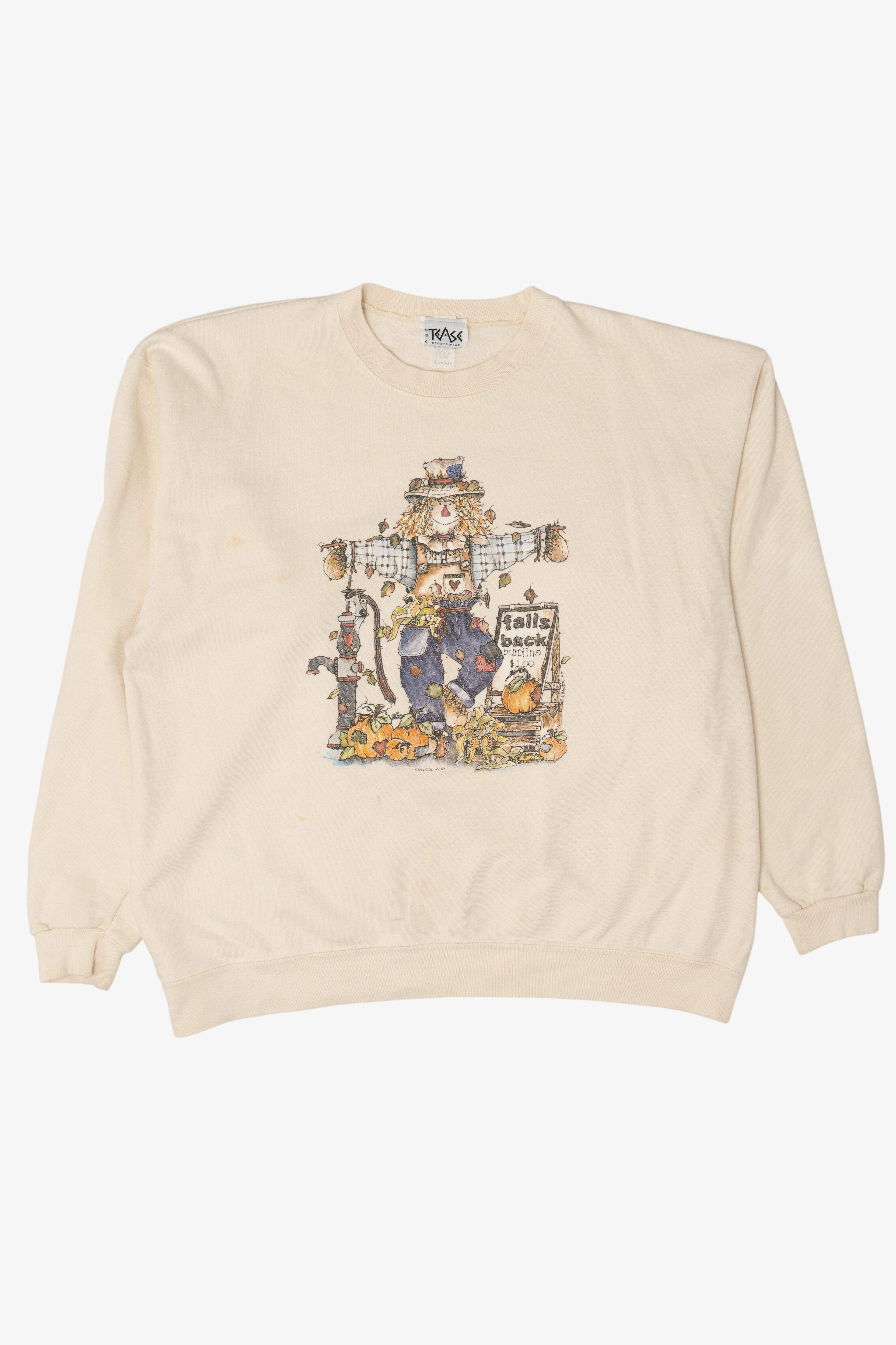 Vintage Scarecrow Pumpkins For Sale Autumn Harvest Sweatshirt (1990s)