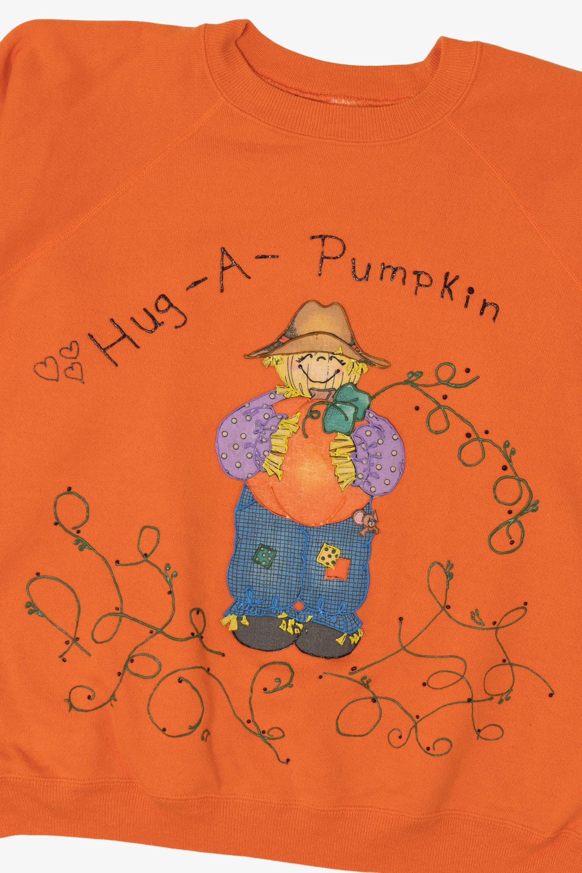 Vintage Orange Scarecrow "Hug A Pumpkin" Raglan Sweatshirt (1990s)