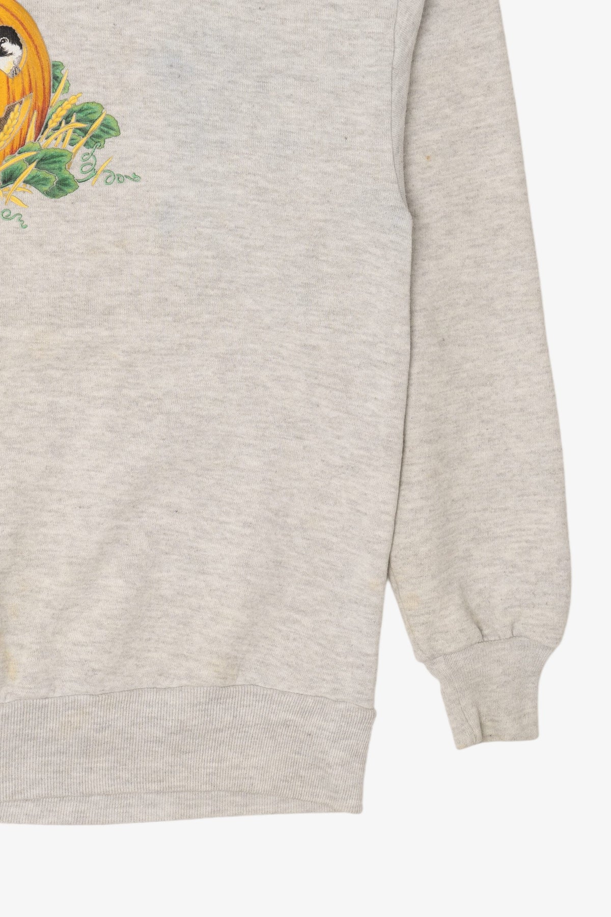 Vintage Light Gray Kitten Birds And Pumpkin Halloween Sweatshirt (1990s)
