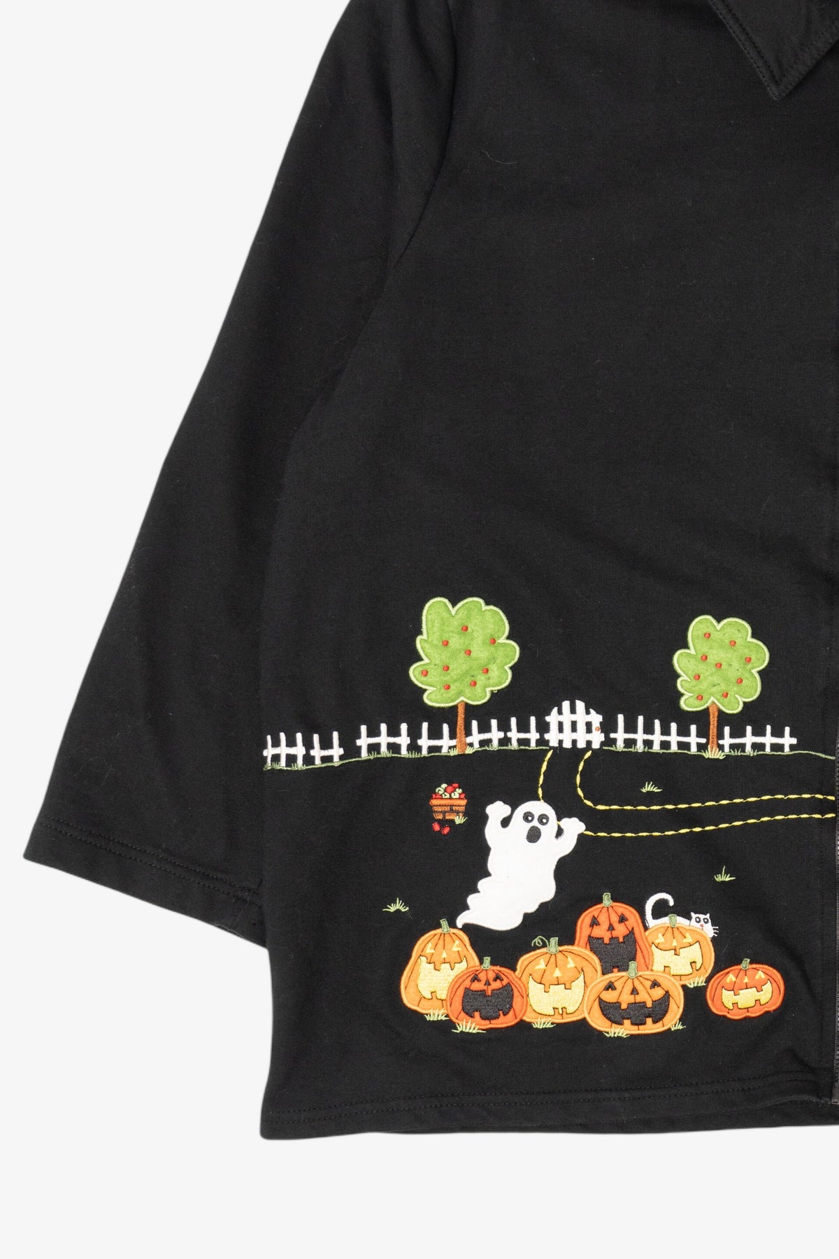 Vintage Ghosts In Pumpkin Field Halloween Full Zip Sweatshirt (2000s)