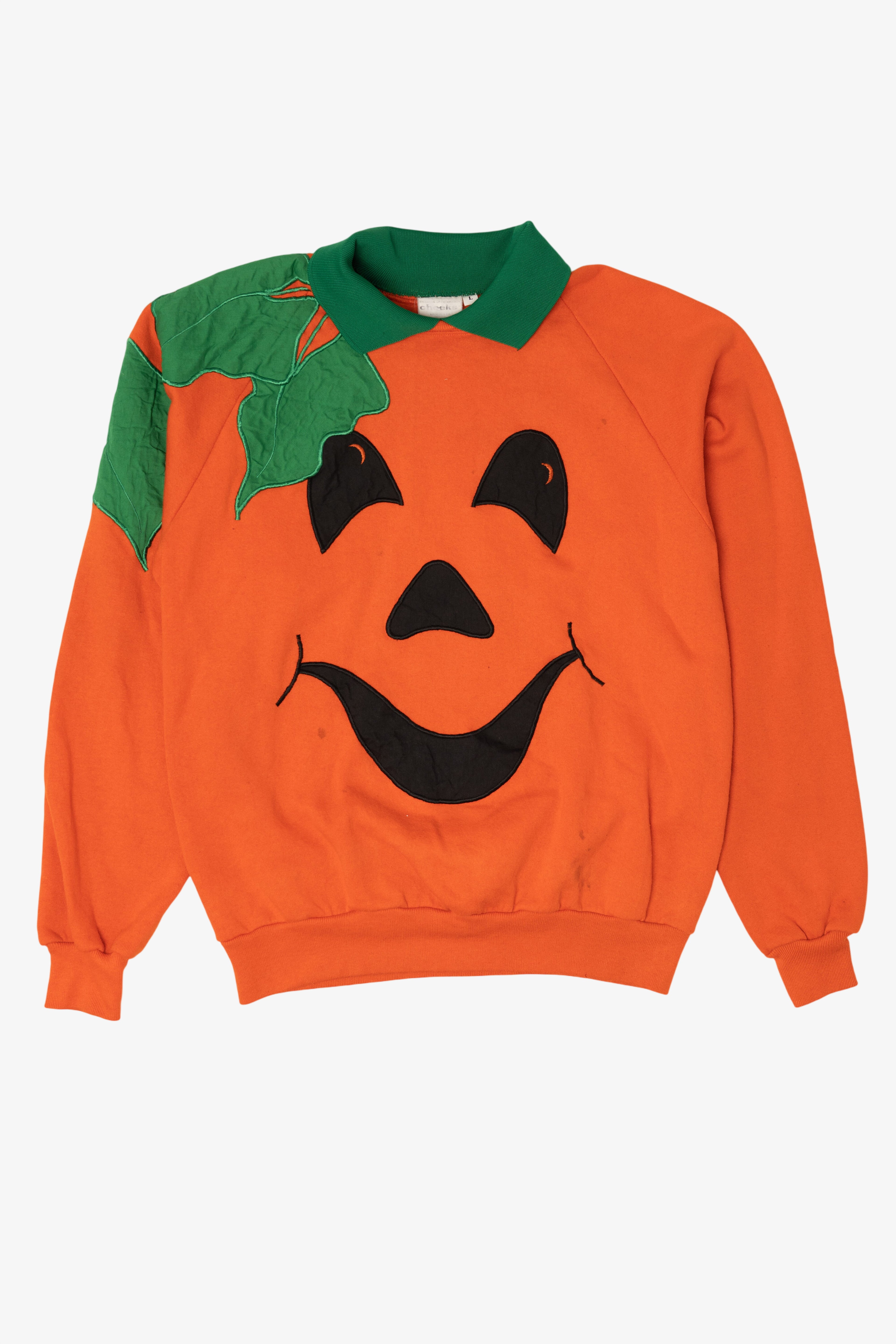 Vintage Orange Pumpkin Face Raglan Sweatshirt (1990s)