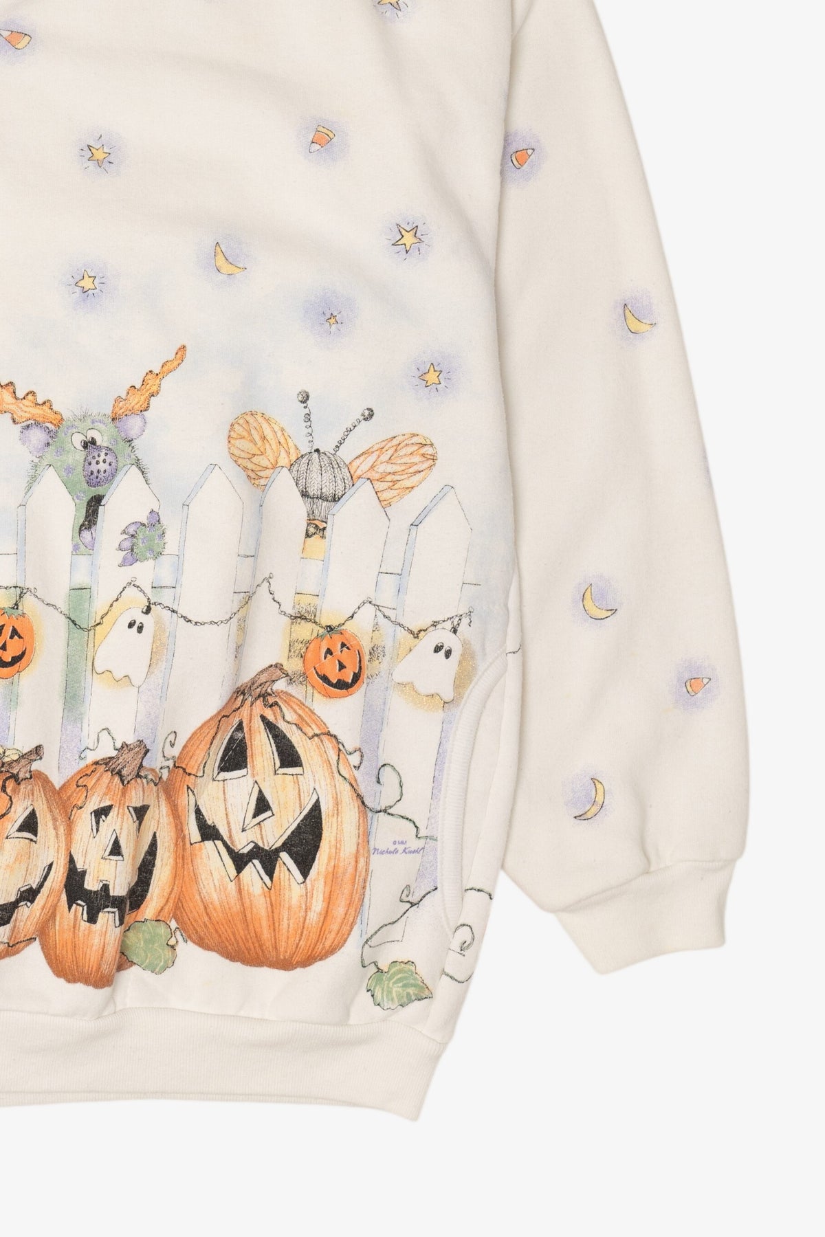 Vintage Jack O Lanterns Artisans All Over Halloween Print Cardigan (1990s)