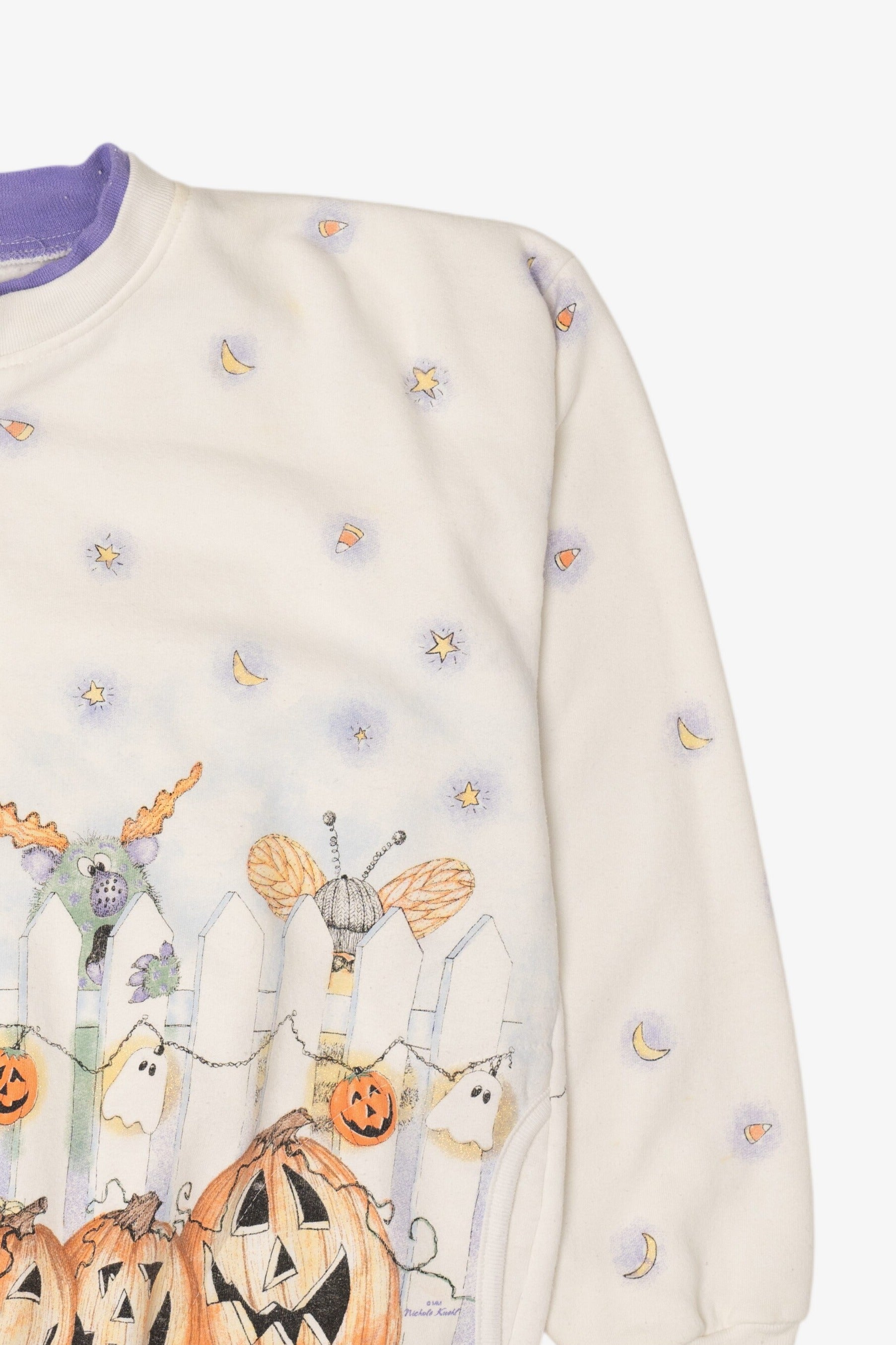 Vintage Jack O Lanterns Artisans All Over Halloween Print Cardigan (1990s)