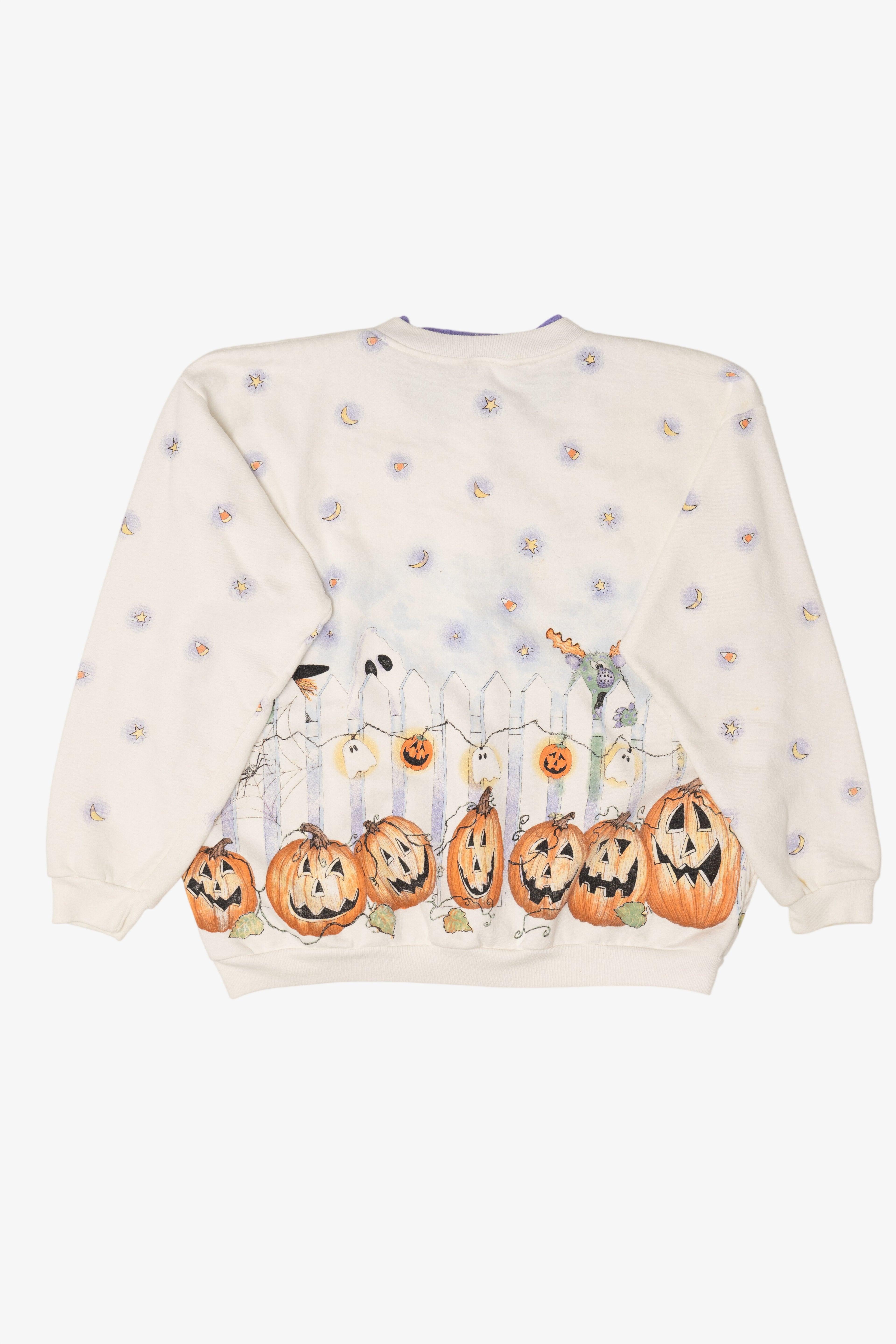 Vintage Jack O Lanterns Artisans All Over Halloween Print Cardigan (1990s)