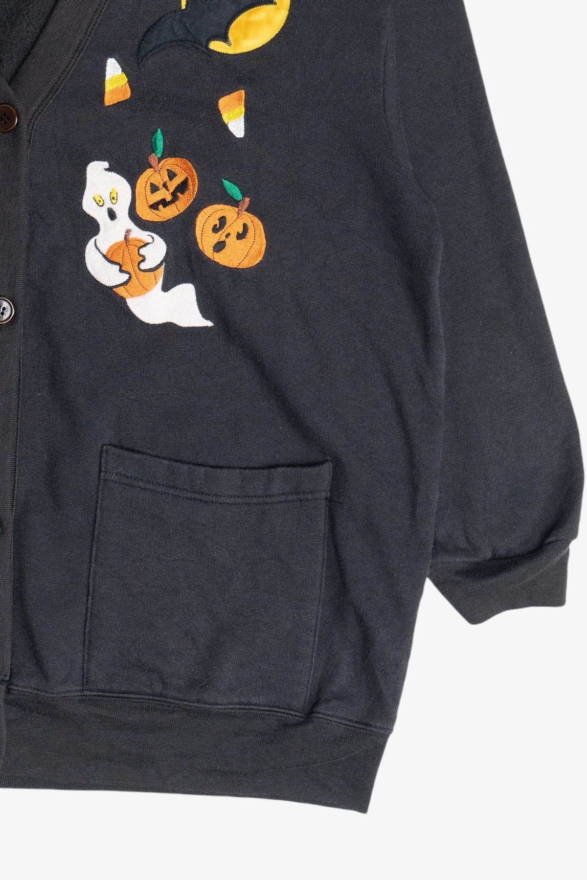 Vintage "Trick Or Treat" Halloween Embroidered Cardigan Sweatshirt (1980s)