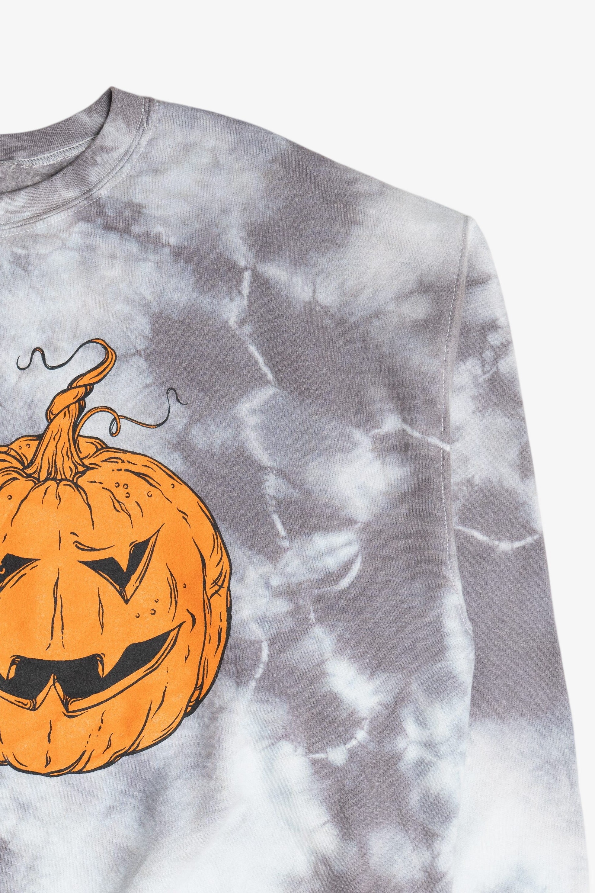 Black Cat & Halloween Pumpkin Gray Tie Dye Sweatshirt(2010s)