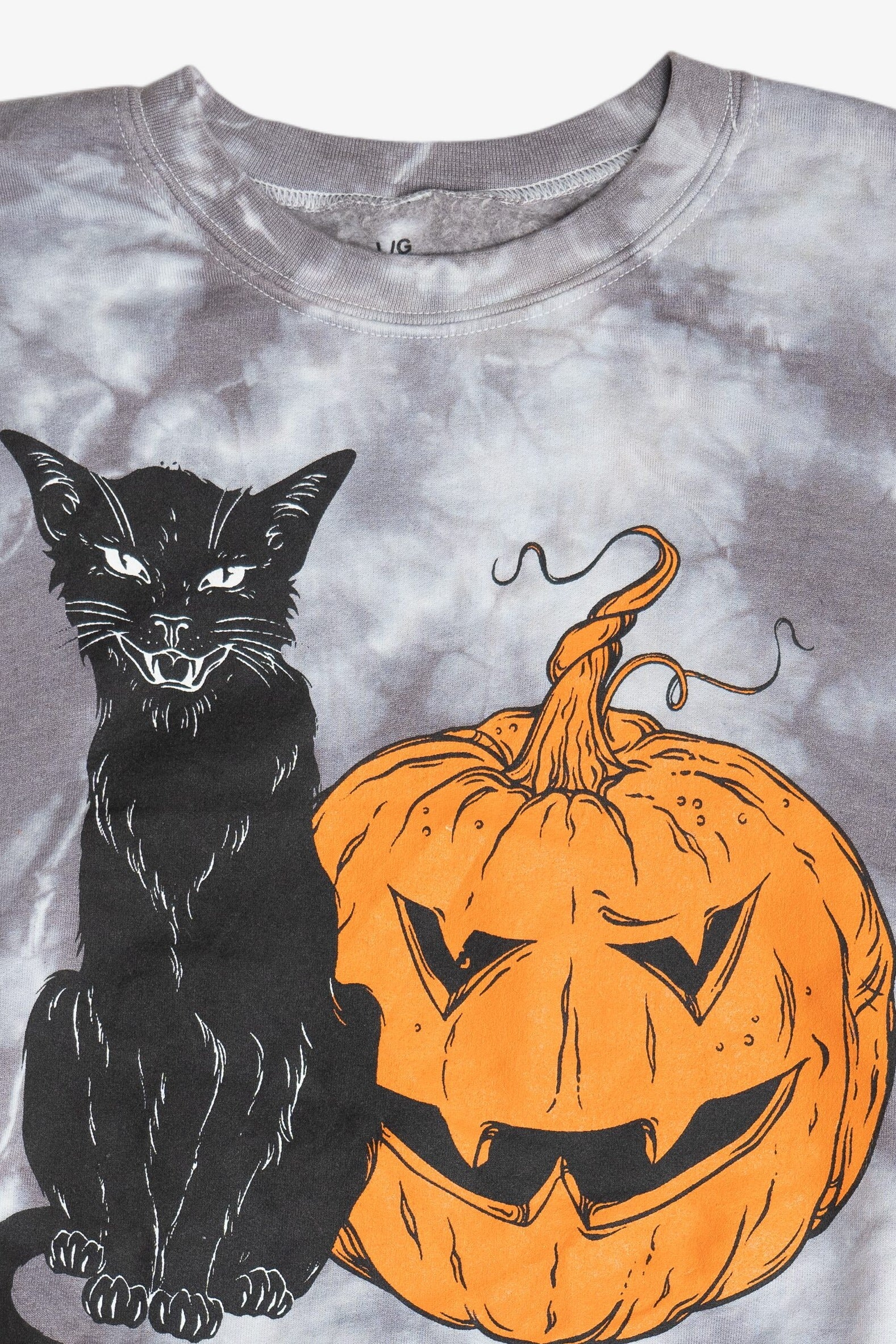 Black Cat & Halloween Pumpkin Gray Tie Dye Sweatshirt(2010s)