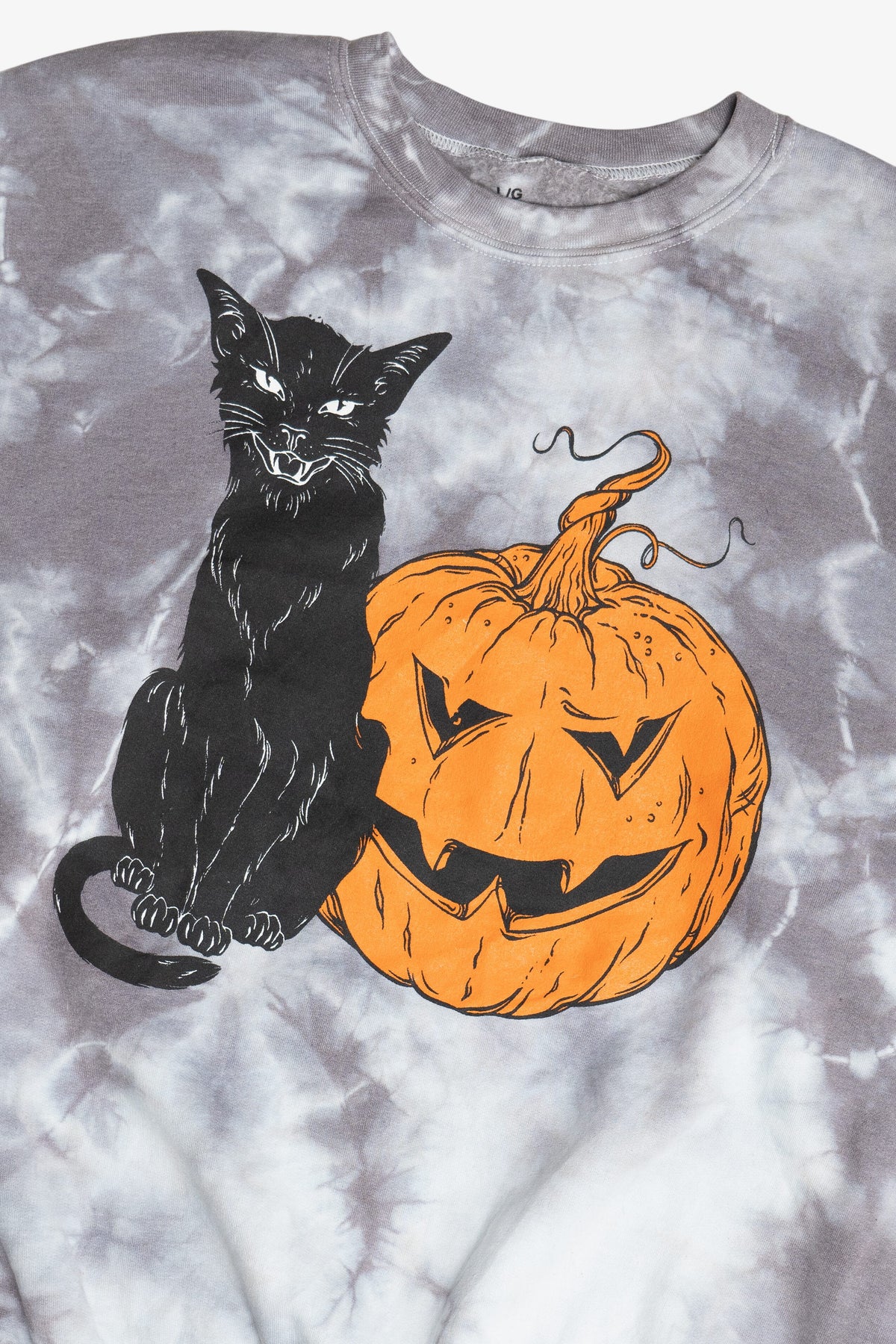 Black Cat & Halloween Pumpkin Gray Tie Dye Sweatshirt(2010s)