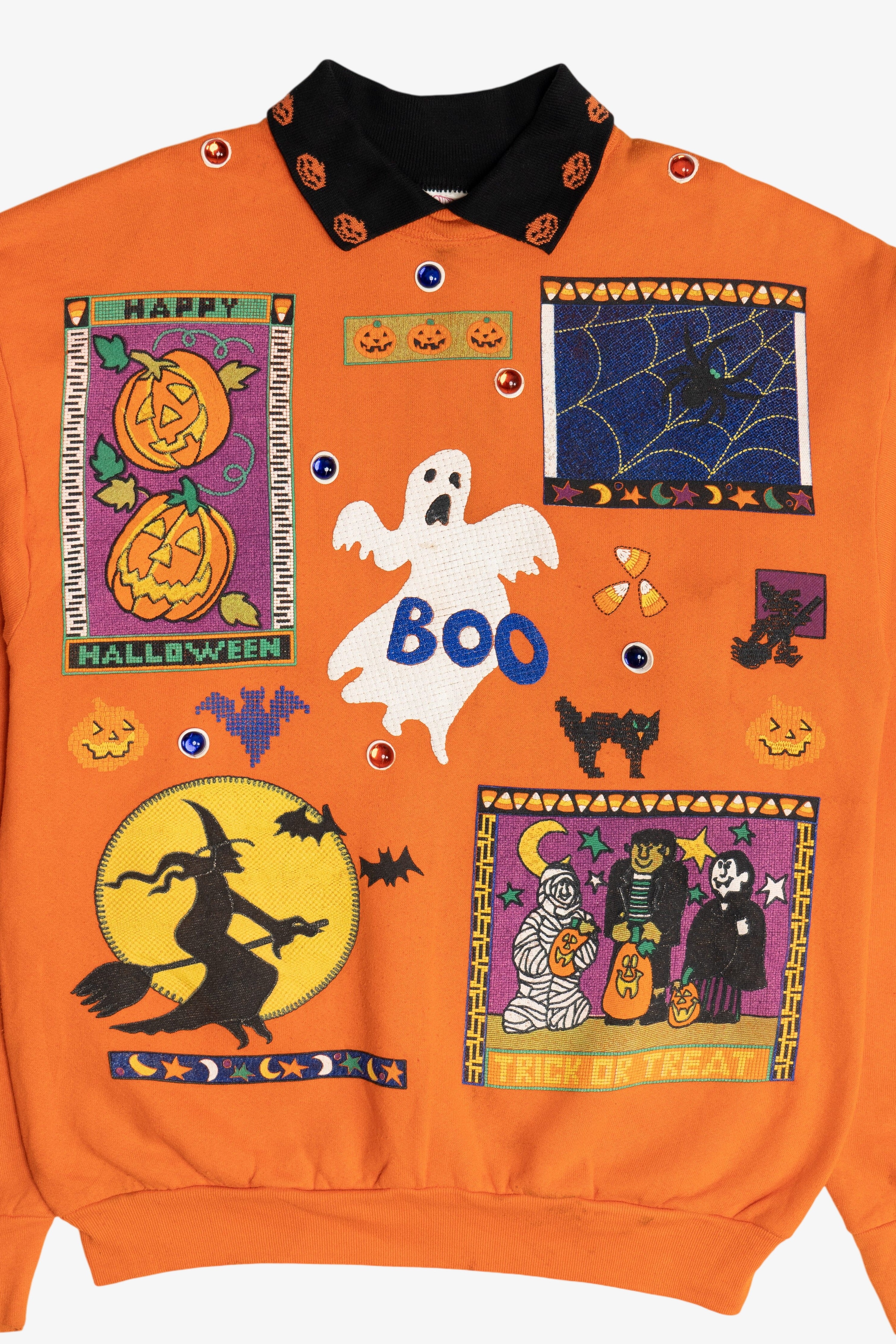 Vintage "Happy Halloween" Gemstone Applique Sweatshirt (1990s)