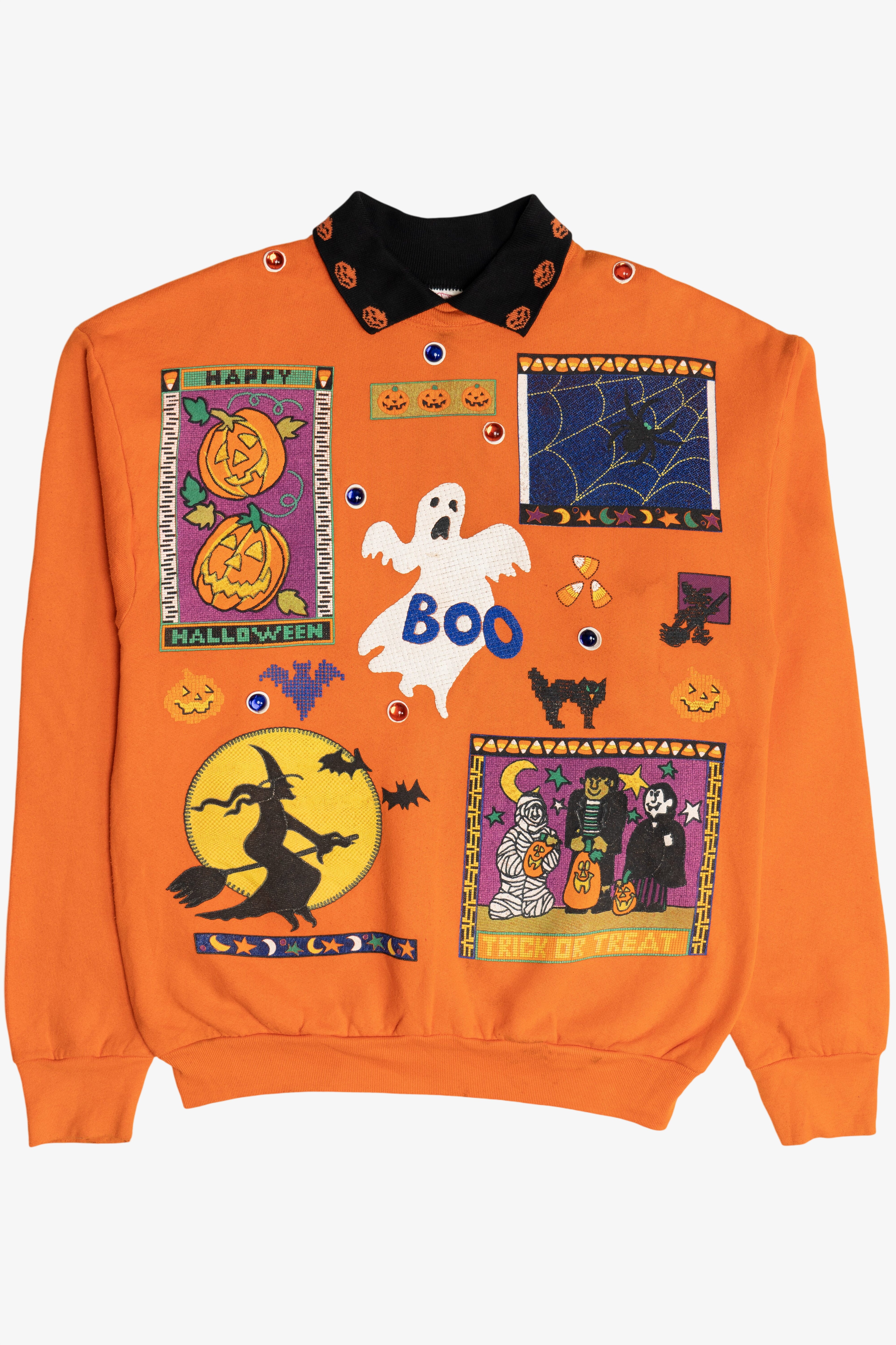 Vintage "Happy Halloween" Gemstone Applique Sweatshirt (1990s)
