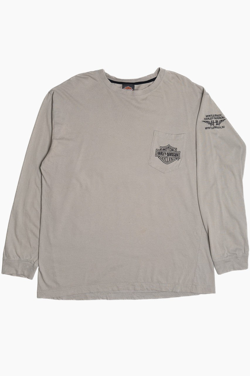 Harley Davidson Myrtle Beach Embroidered Text Long Sleeve Pocket T-Shirt