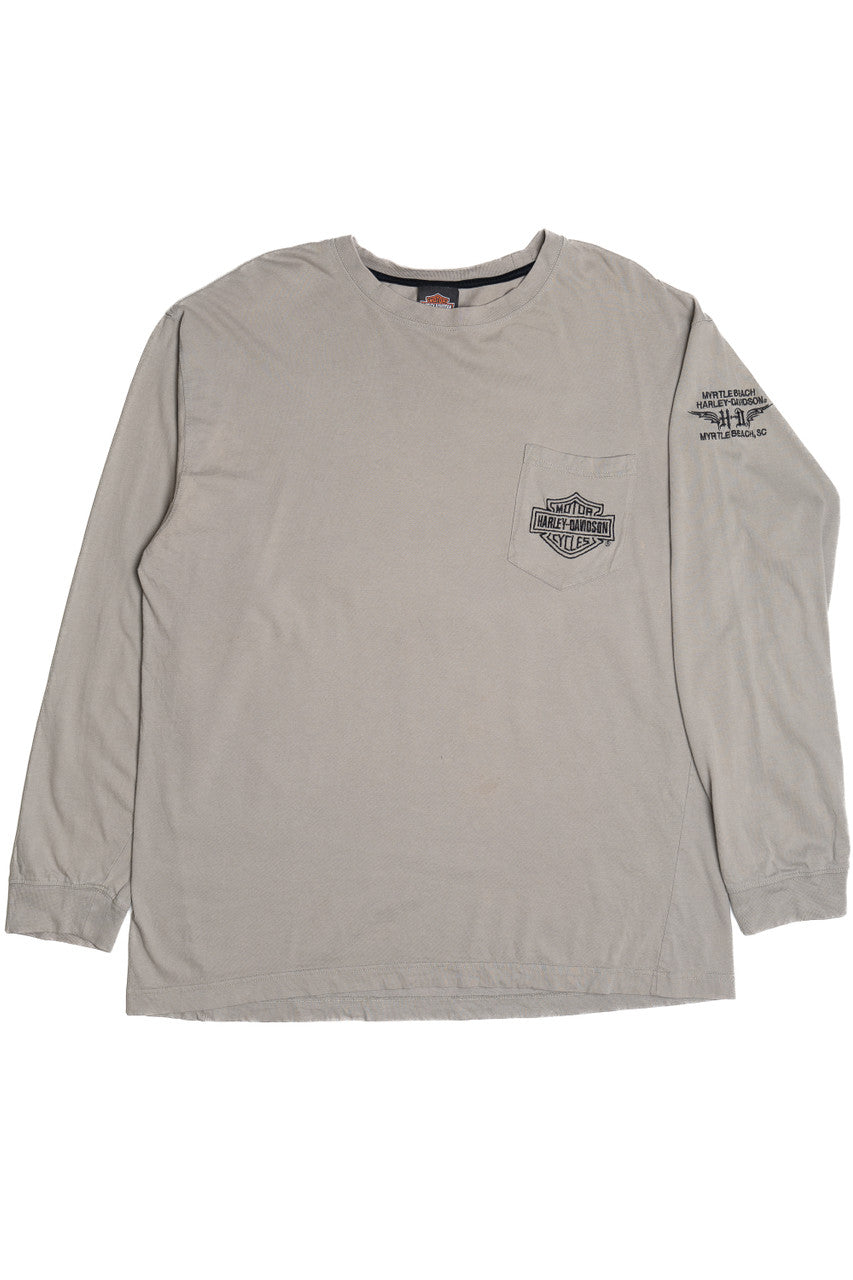Harley Davidson Myrtle Beach Embroidered Text Long Sleeve Pocket T-Shirt