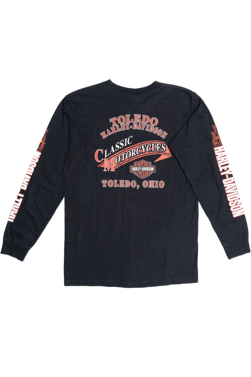 Harley Davidson "Toledo, Ohio" Flame Sleeve Pocket T-Shirt
