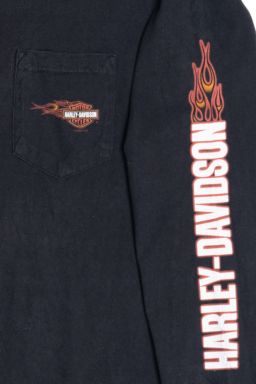 Harley Davidson "Toledo, Ohio" Flame Sleeve Pocket T-Shirt