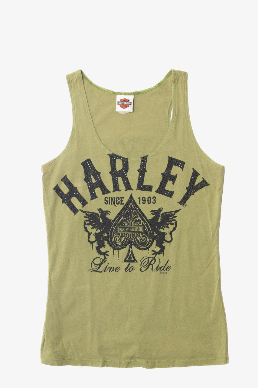 Harley Davidson Green Bejeweled Tank T-Shirt (2010s)