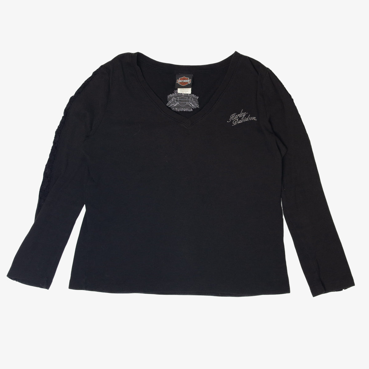 Harley-Davidson Long Sleeve T-Shirt, Men's Size L cotton navy blue type Vintage Second Hand