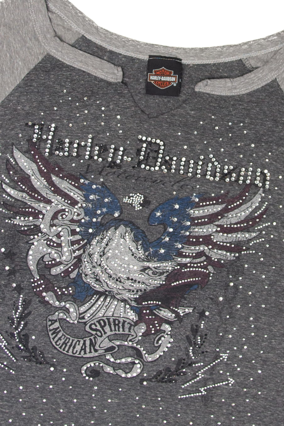 Recycled Gray Rhinestone Beach House Harley Davidson T-Shirt