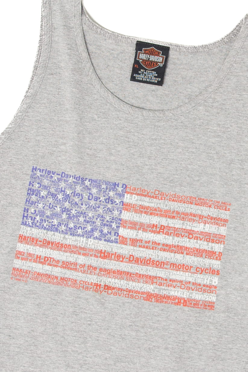 Recycled American Flag Harley Davidson Sleeveless T-Shirt