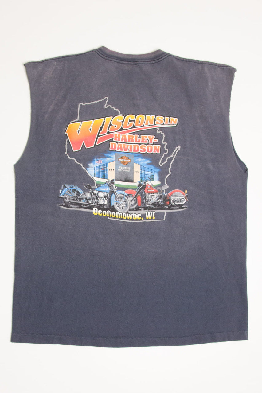 Faded Wisconsin Sleeveless Harley Davidson T-Shirt