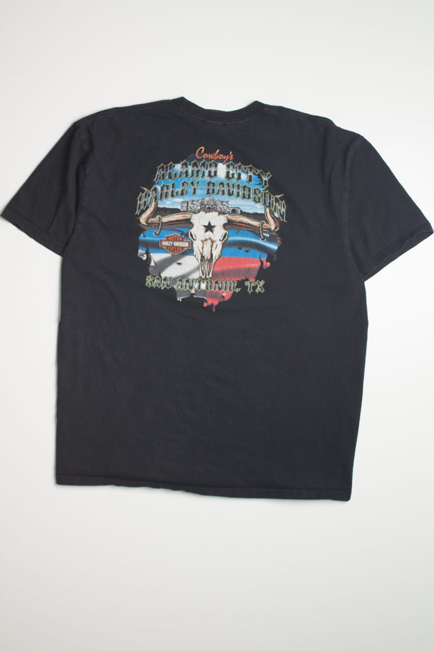 Alamo City Longhorn Skull Harley Davidson T-Shirt