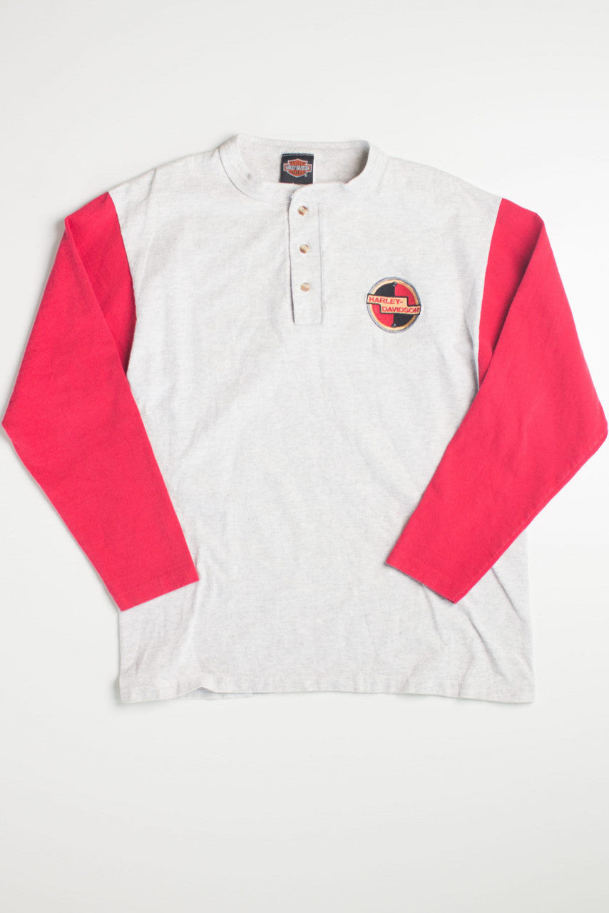 Henley Embroidered Patch Harley Davidson T-Shirt