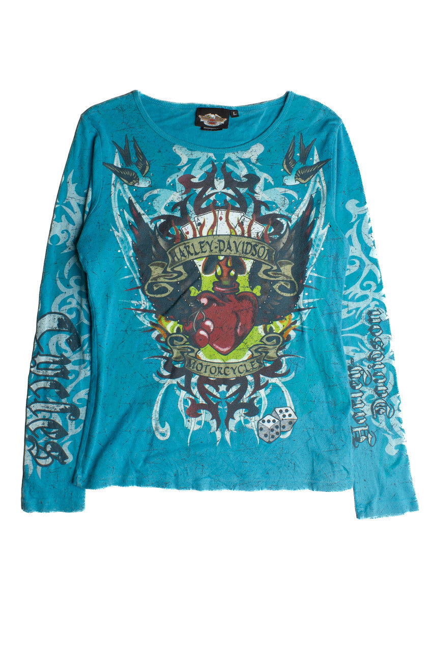 Vintage Womens Harley Davidson Tattoo Style Long Sleeve T-Shirt 700