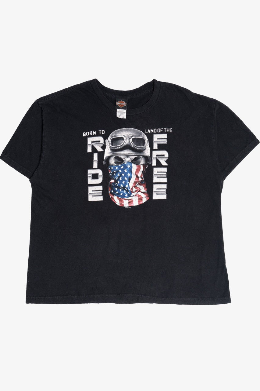 "Born To Ride Land Of The Free" Skull Harley Davidson T-Shirt
