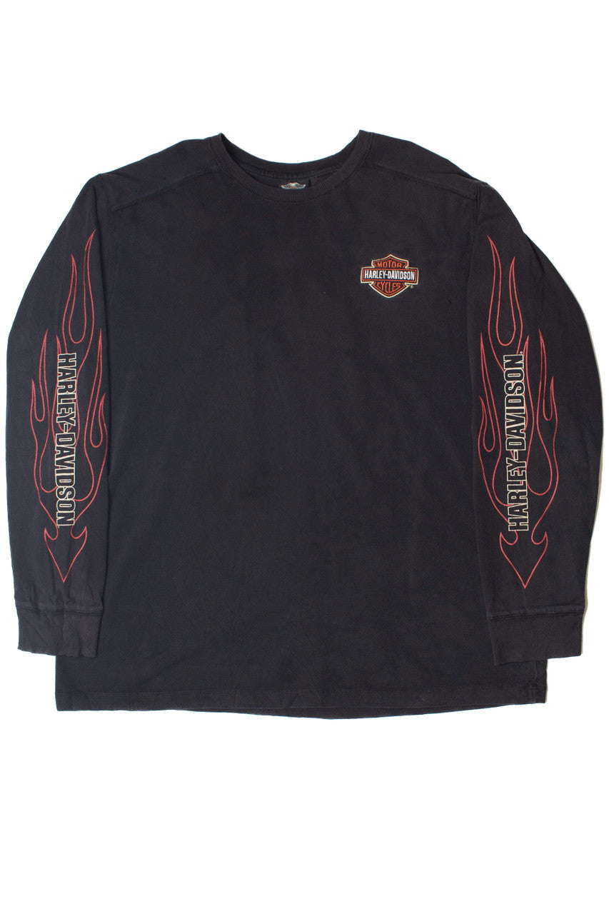 Embroidered Logo Flame Long Sleeve Harley Davidson T-Shirt