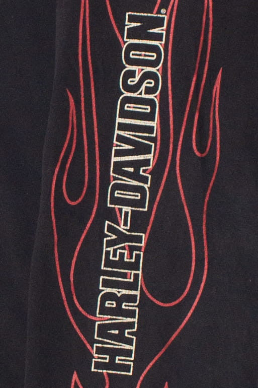 Embroidered Logo Flame Long Sleeve Harley Davidson T-Shirt