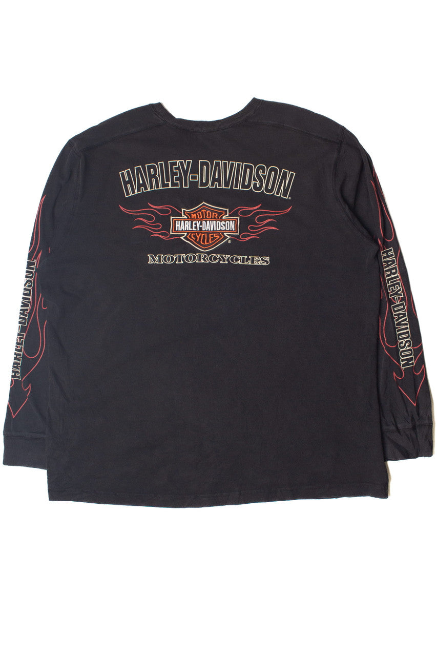 Embroidered Logo Flame Long Sleeve Harley Davidson T-Shirt