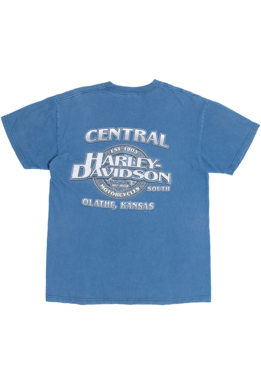 Harley Davidson "Olathe, Kansas" Faded Blue T-Shirt (2000s)