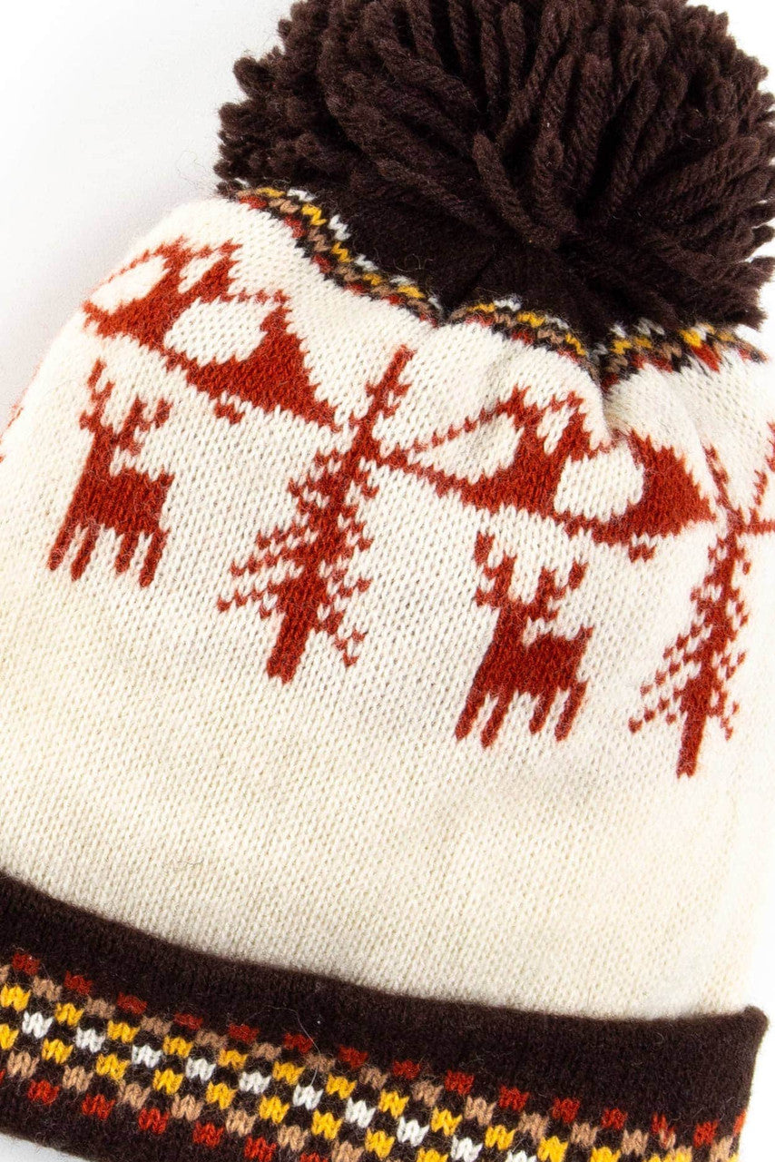 Brown Fair Isle Pom Pom Beanie