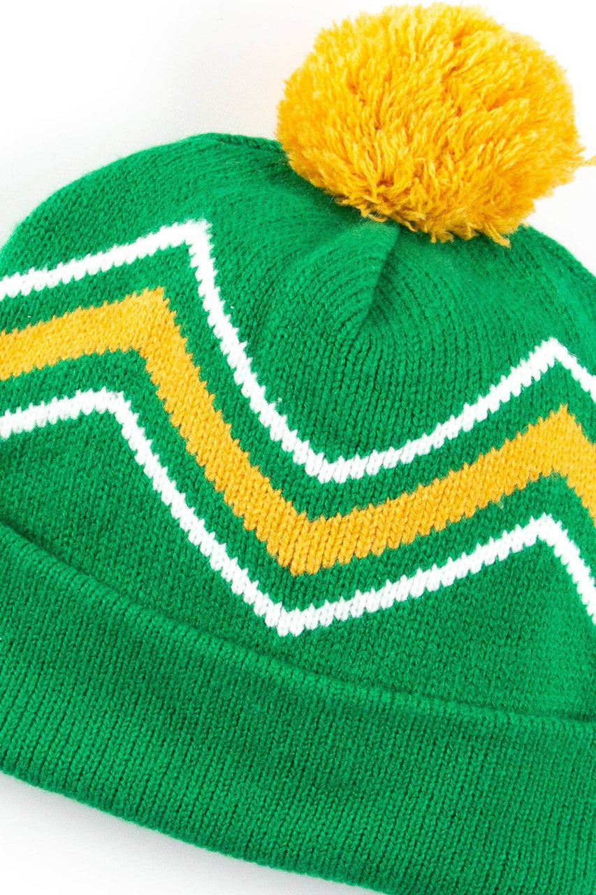 Green Zig-Zag Pom Pom Beanie