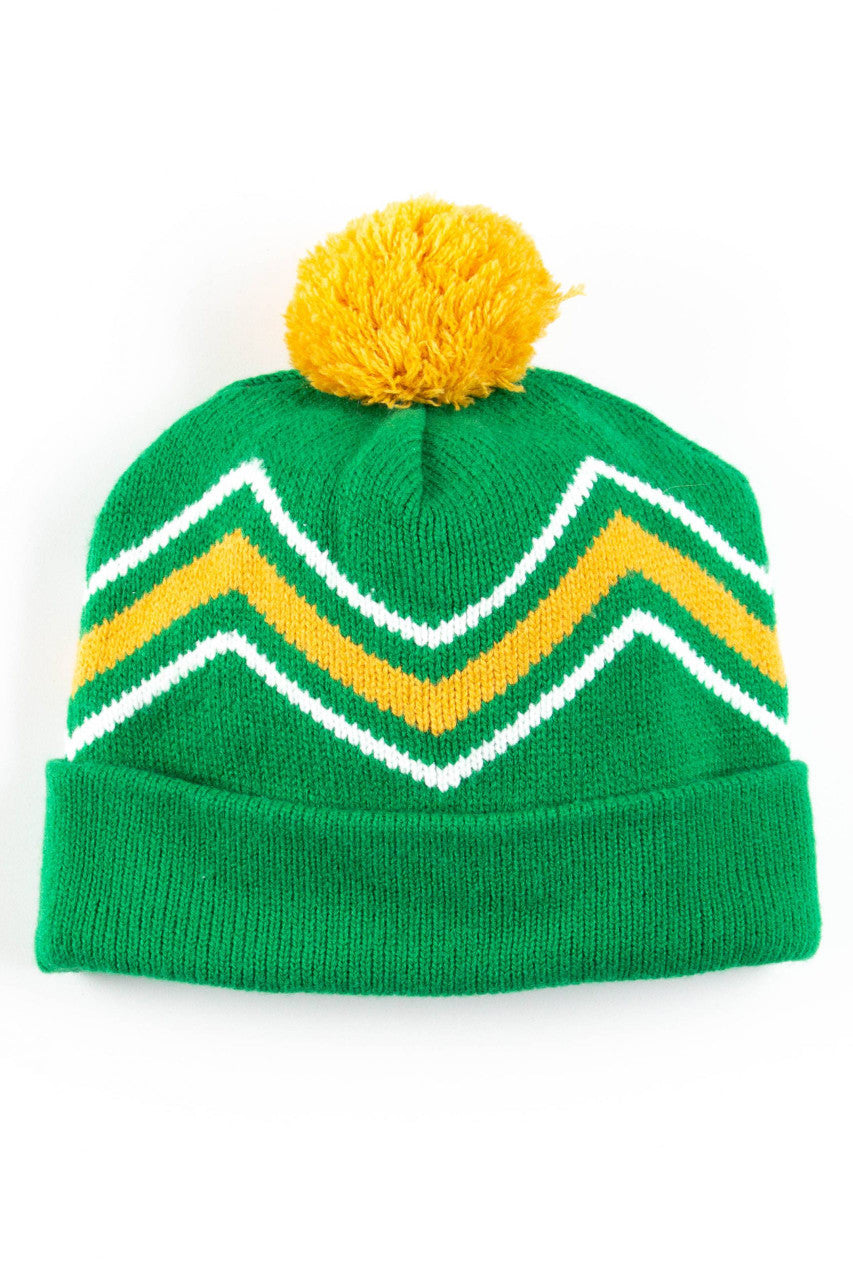 Green Zig-Zag Pom Pom Beanie