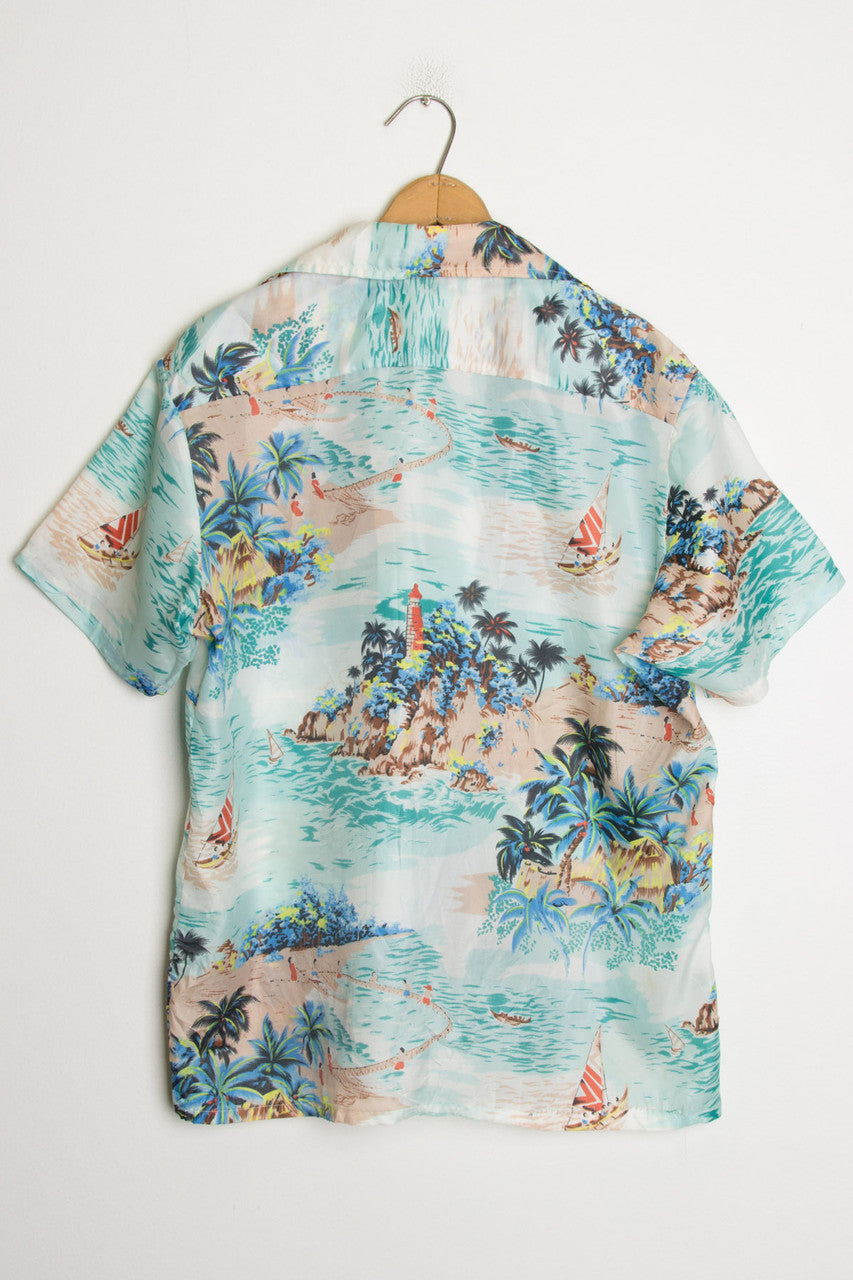 Vintage Beach Print Hawaiian Shirt