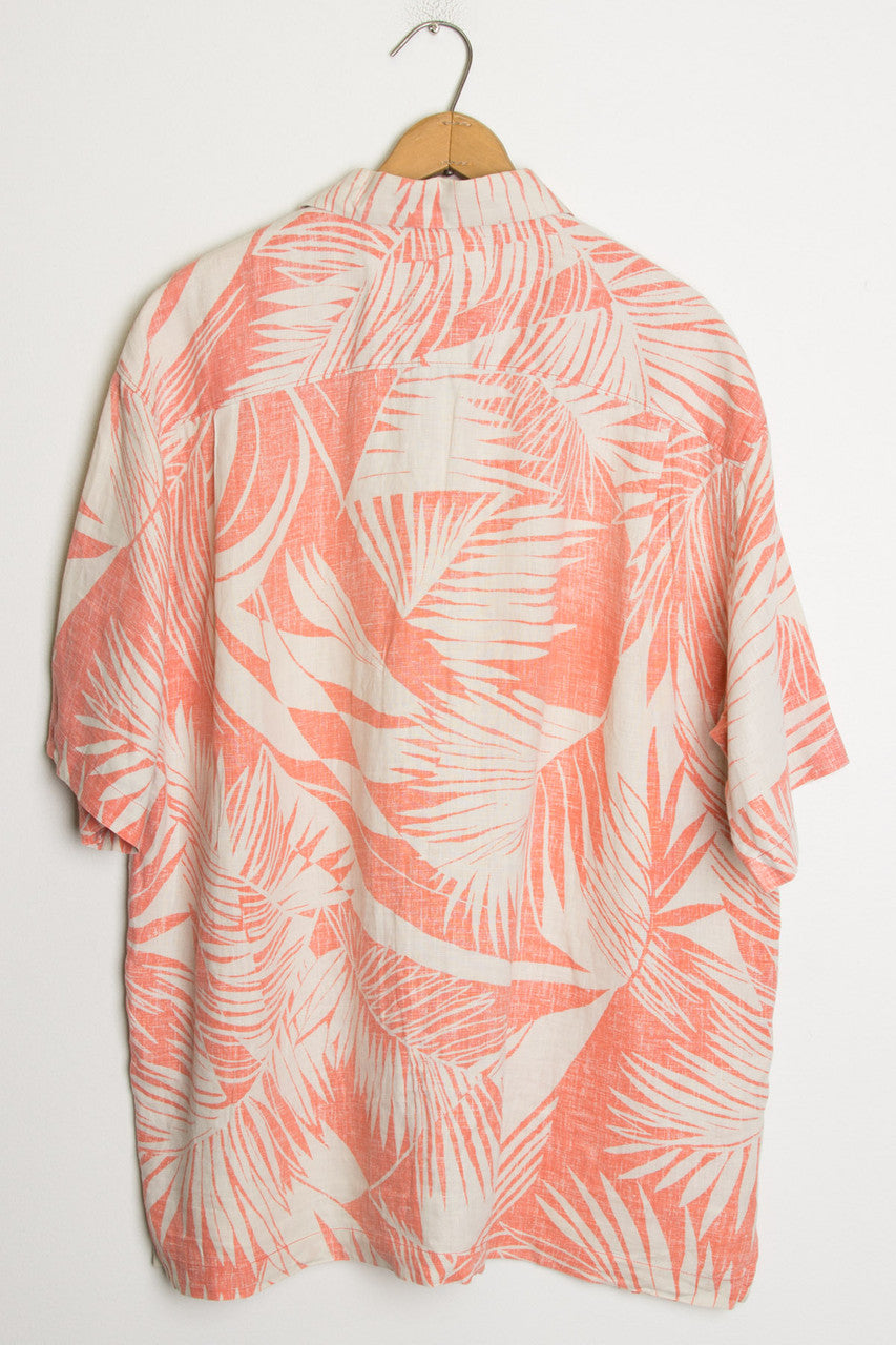 (Coral) Palm Leaf Print Hawaiian Shirt
