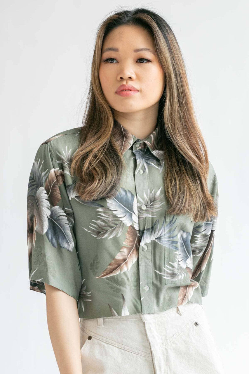 Cropped Olive Vintage Hawaiian