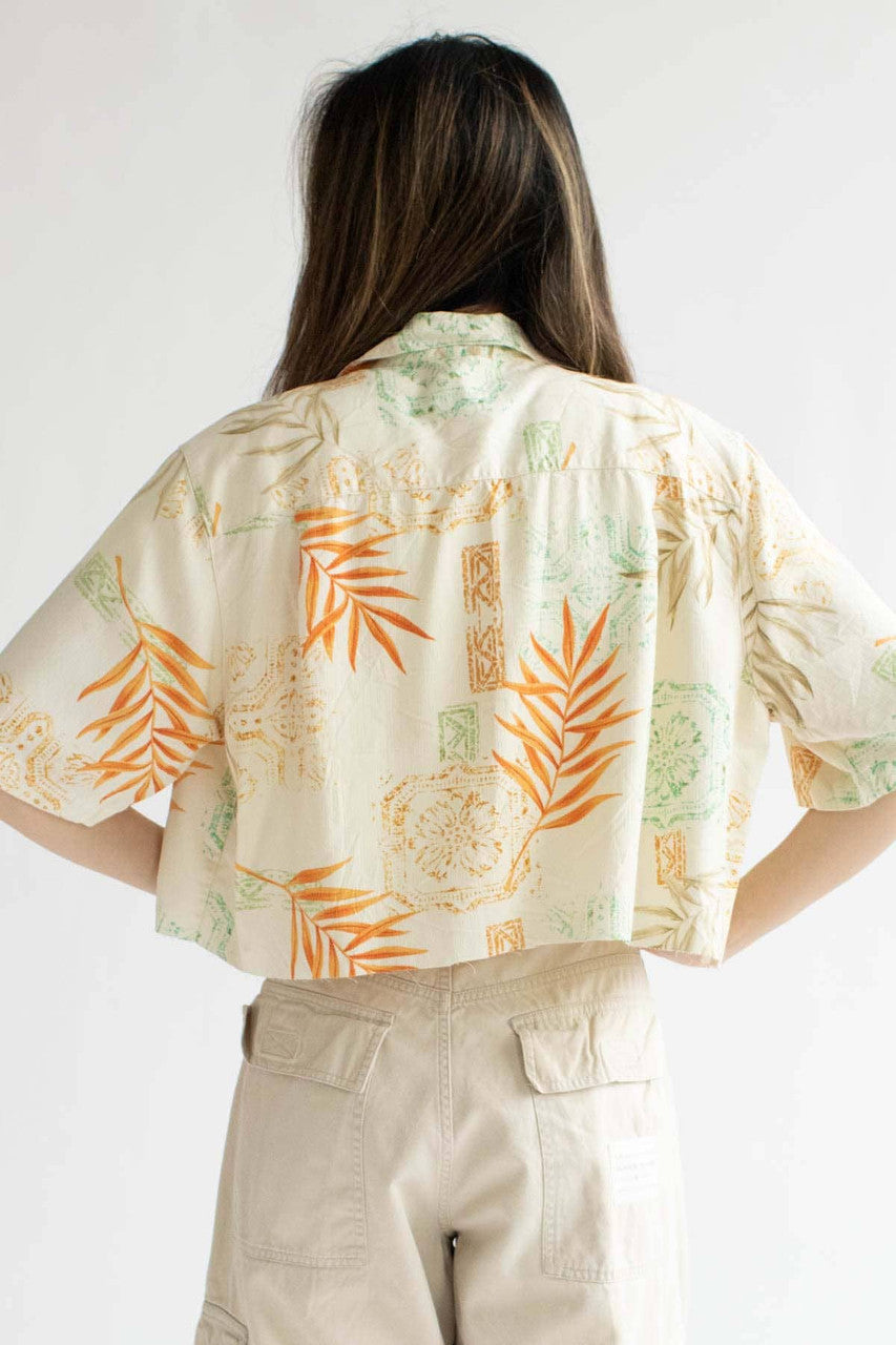 Cropped Fern Stamped Hawaiian Shirt