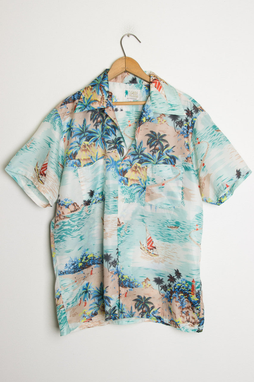 Vintage Beach Print Hawaiian Shirt