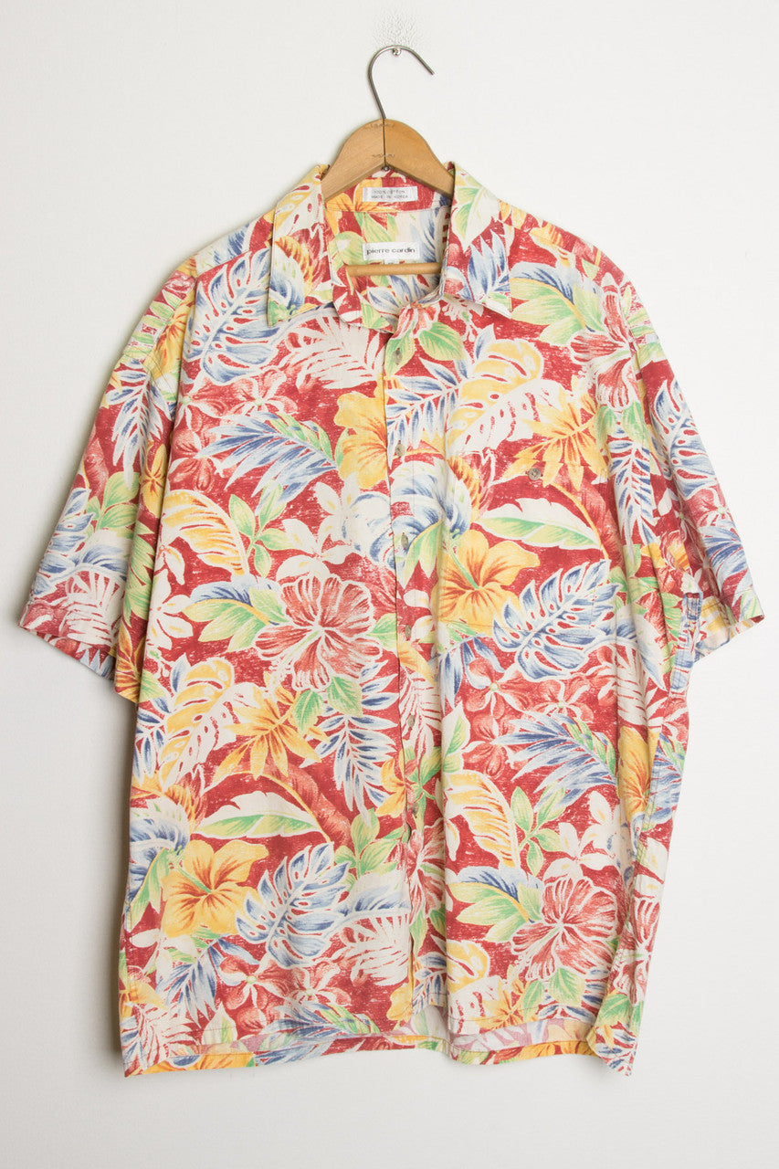 (Red) Flower Print Vintage Hawaiian Shirt