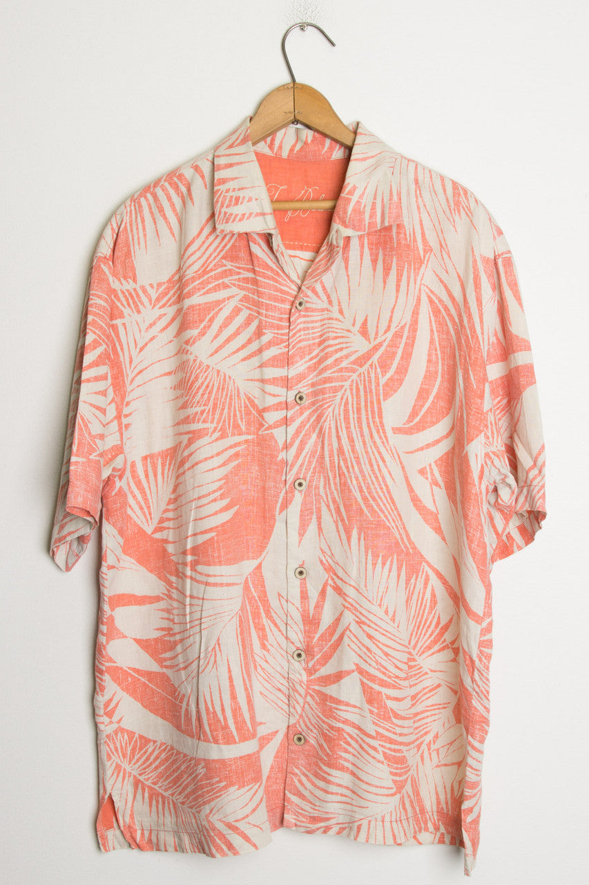 (Coral) Palm Leaf Print Hawaiian Shirt
