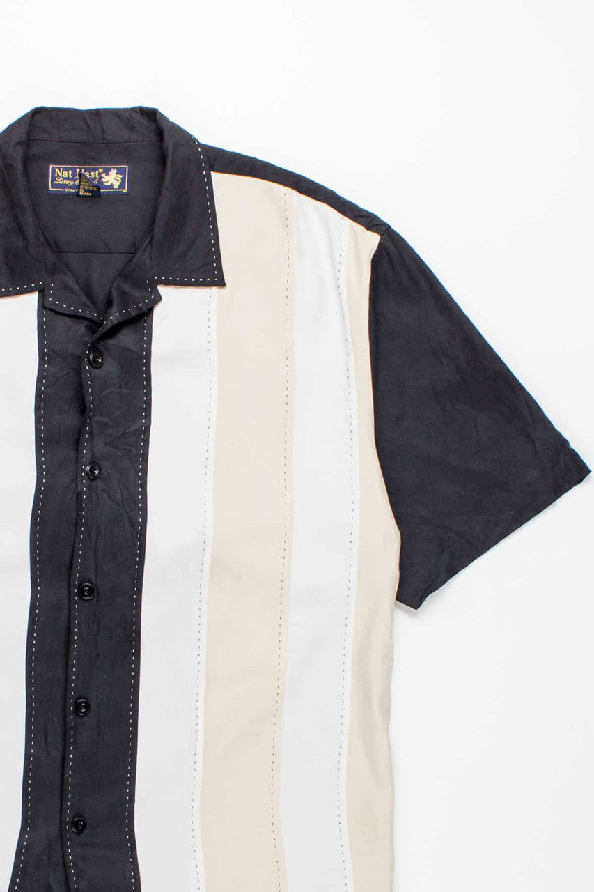 Contrast Stripes Bowling Style Vintage Silk Hawaiian Shirt