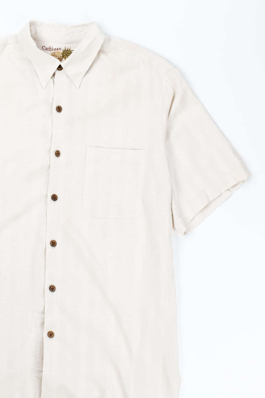 Vintage White Woven Stripes Pocket Hawaiian Shirt